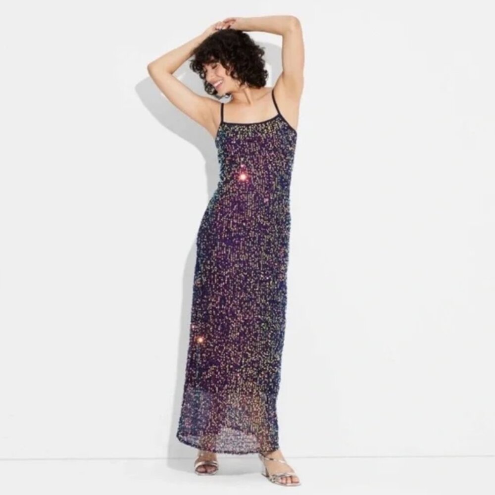 Wild Fable Women’s Sequin Maxi Dress Navy Blue - Picture 2 of 7